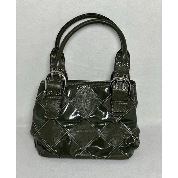 TIGNANELLO Dark Green Patent Pebbled Leather Satchel Bag - Picture 1 of 10